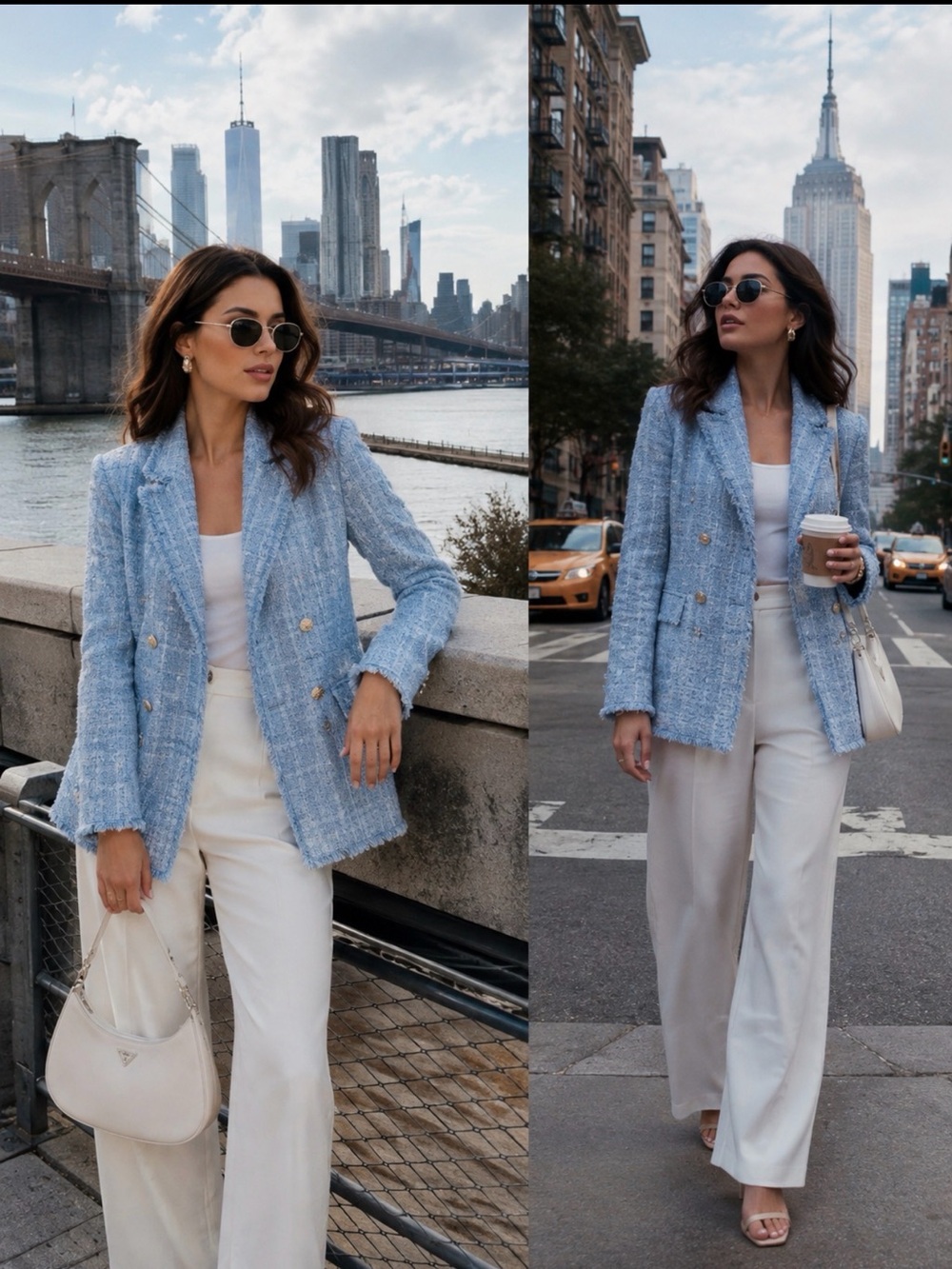 Zara Light Blue Tweed Notch Collar Jacket S